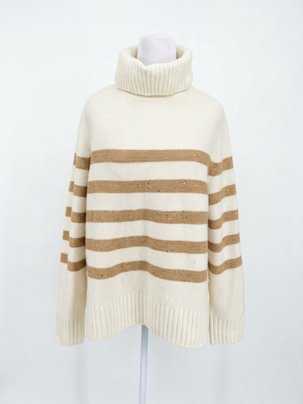 Talbots Sequin Striped Turtleneck Sweater Medium M Wool Blend Shimmer Pullover